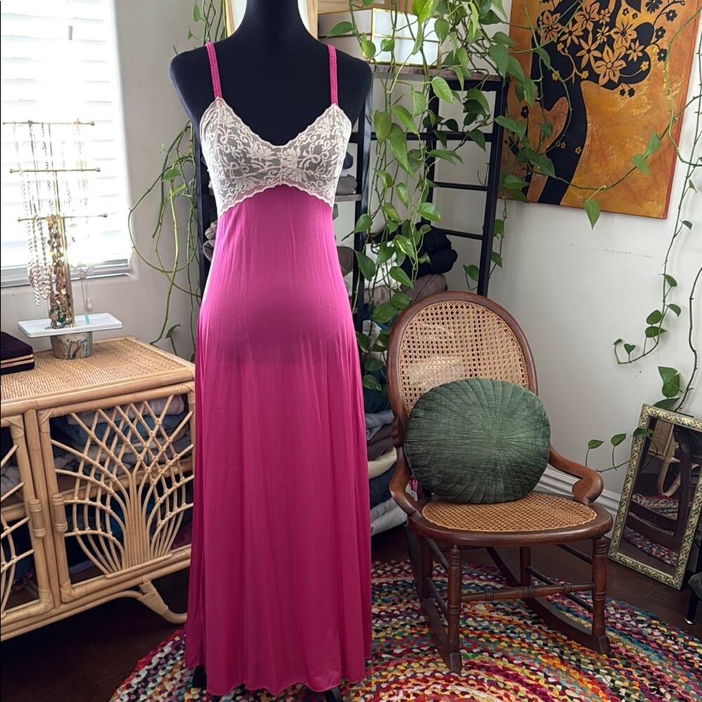 Vintage 70s/80s Undercover Wear Pink Cream Lace Femme Maxi Slip Dress Nightgown